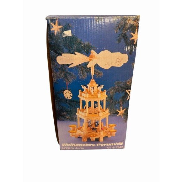 Vintage Christmas Nativity Weihnachts Pyramide 4 Tier 19" H Complete Wooden 7961 - Picture 10 of 10